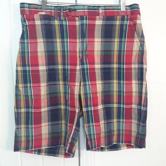 Raloh Lauren Madras Plaid Buckle Back Shorts Sz 34 - Picture 2 of 4